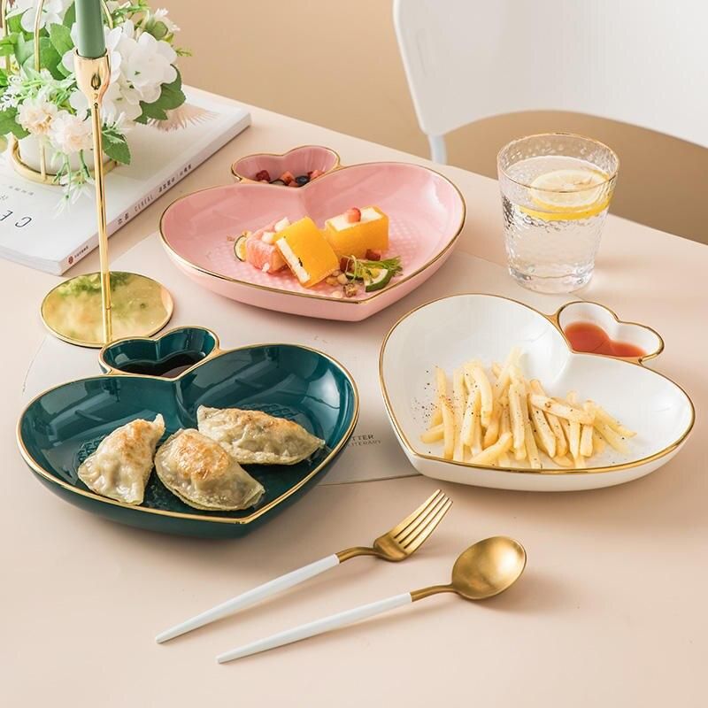 Modern Ceramic Love Plate Creative Western Food Salad Plate Dipping Dish Creative Heart Shaped Fruit Dessert Cake Dish Tableware